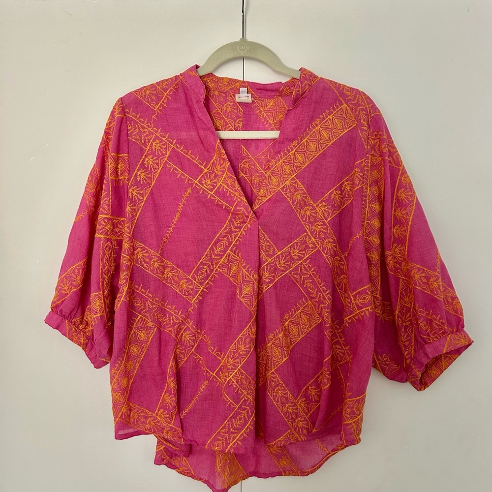 Ivy Jane embroidered blouse pink orange tribal flowy top